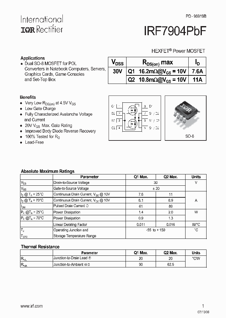 IRF7904PBF_8219285.PDF Datasheet