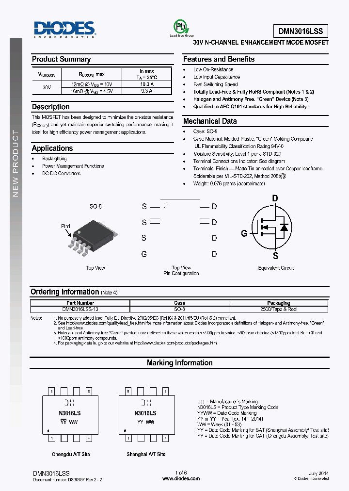 DMN3016LSS-15_8233924.PDF Datasheet