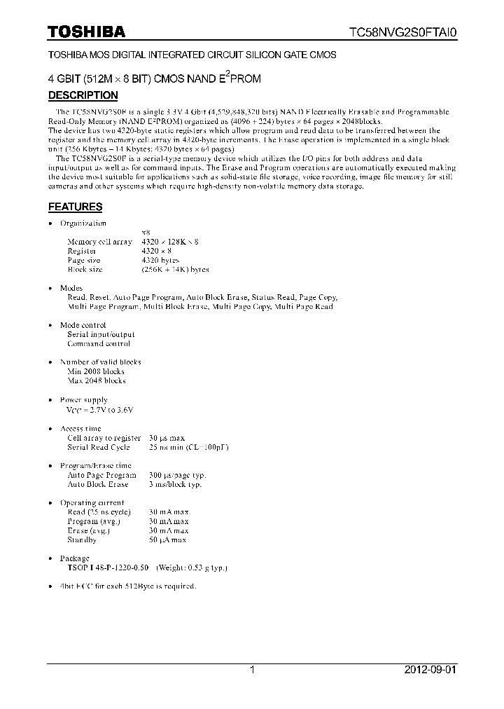 TC58NVG2S0FTAI0_8287381.PDF Datasheet