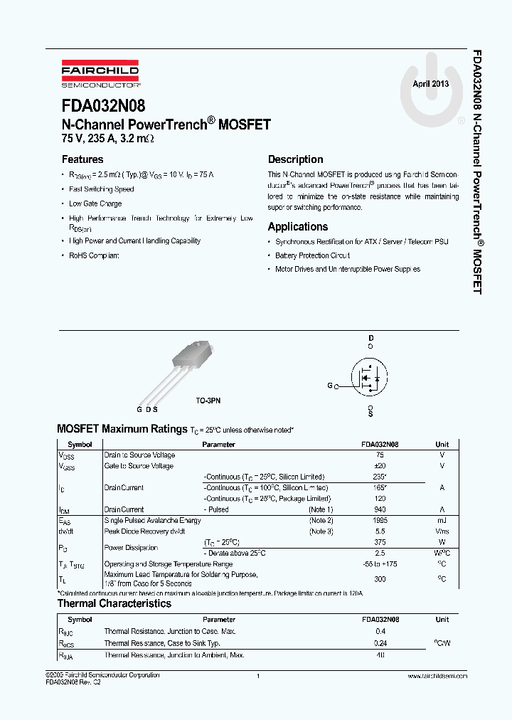 FDA032N08_8290017.PDF Datasheet