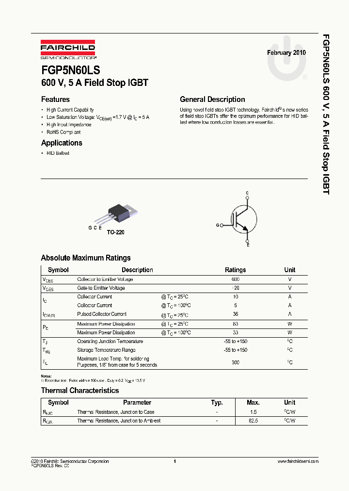 FGP5N60LS_8291588.PDF Datasheet