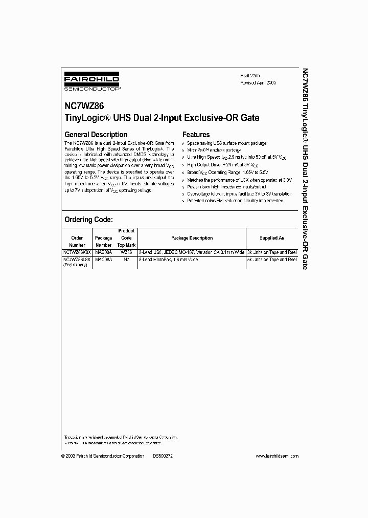 NC7WZ86L8XPRELIMINARY_8299132.PDF Datasheet