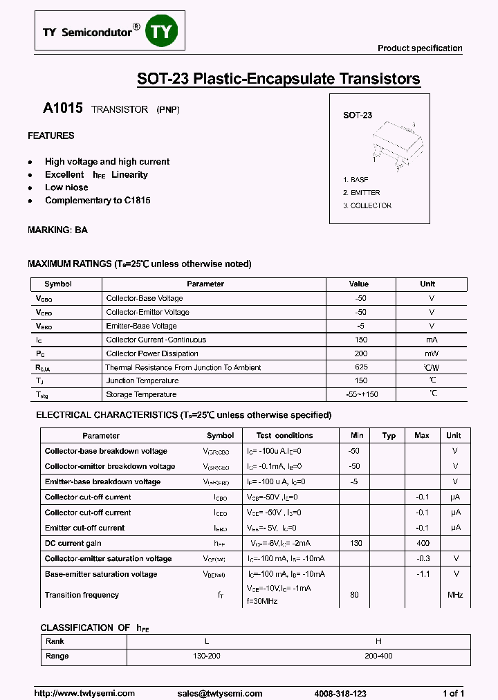 A1015-SOT23_8300554.PDF Datasheet