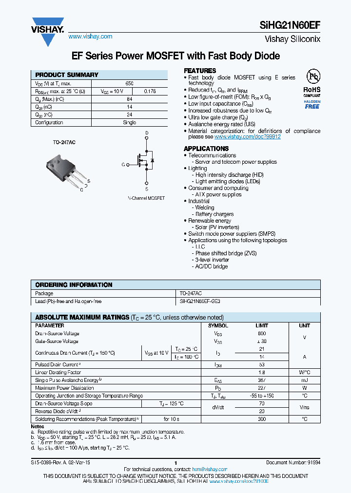 SIHG21N60EF_8310257.PDF Datasheet