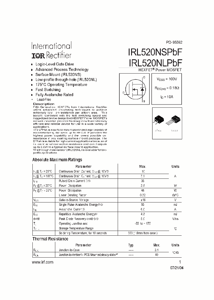 IRL520NSPBF_8327469.PDF Datasheet
