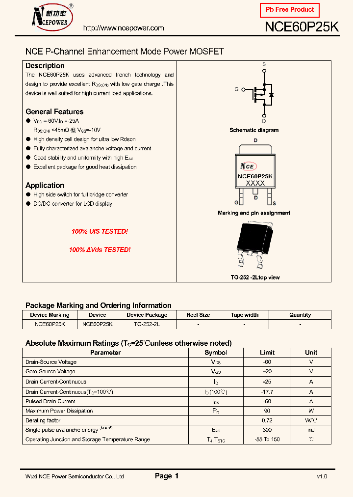 NCE60P25K_8341786.PDF Datasheet