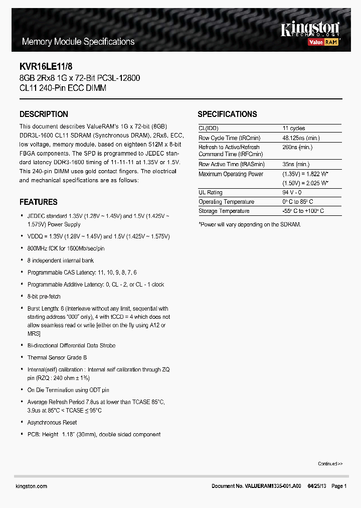 KVR16LE11-8_8355592.PDF Datasheet