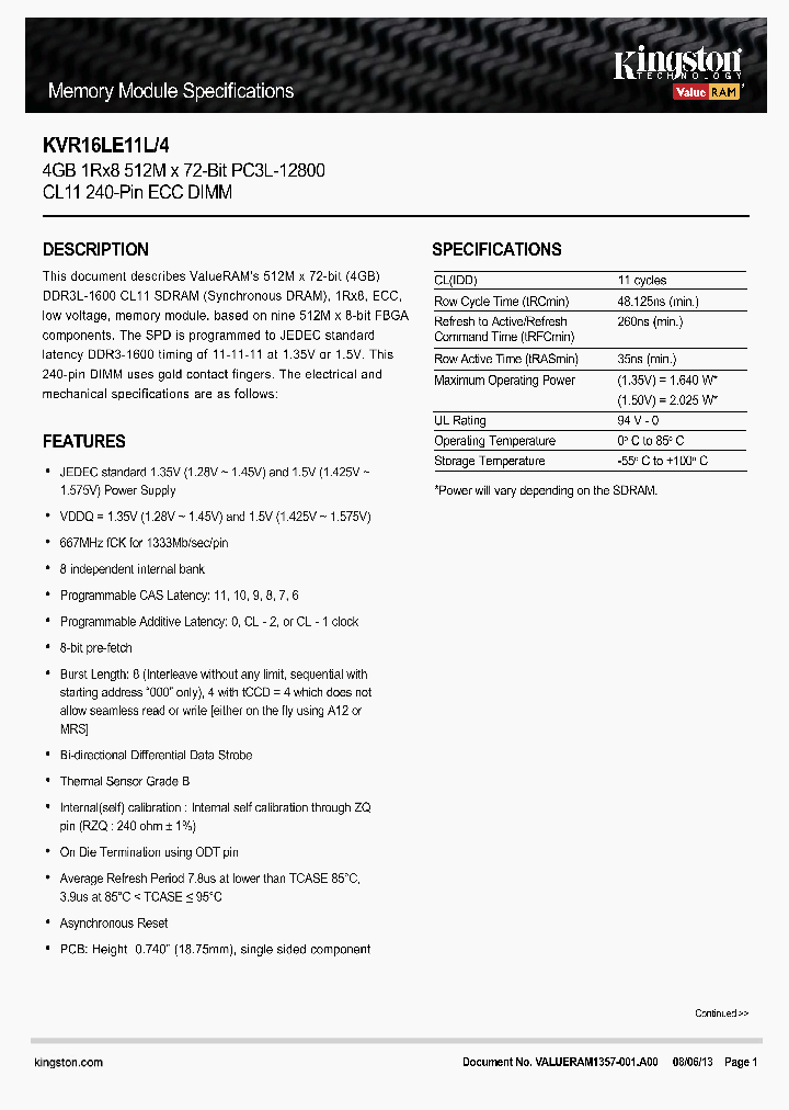 KVR16LE11L-4_8355598.PDF Datasheet