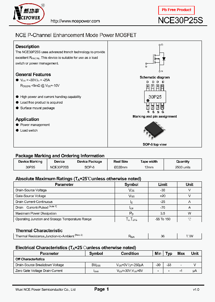 NCE30P25S_8356443.PDF Datasheet