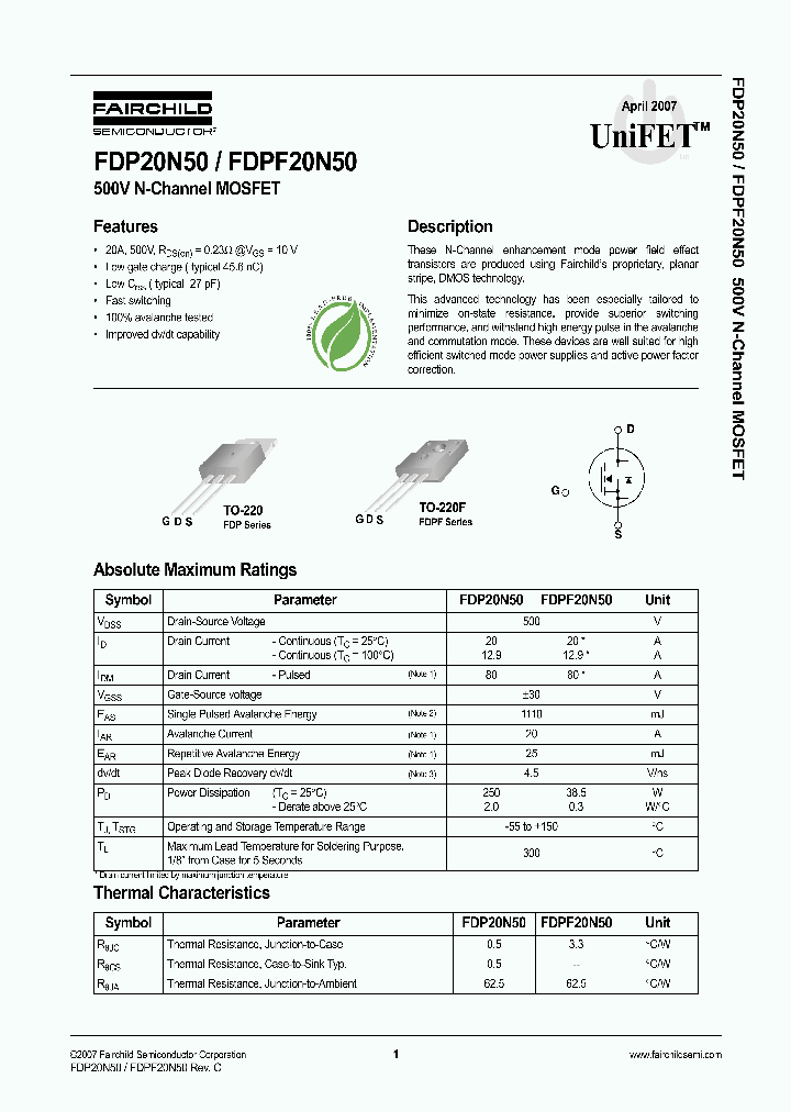 FDPF20N50_8357695.PDF Datasheet