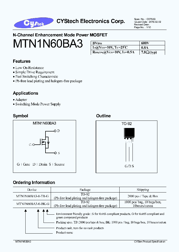 MTN1N60BA3-0-BK-G_8401562.PDF Datasheet