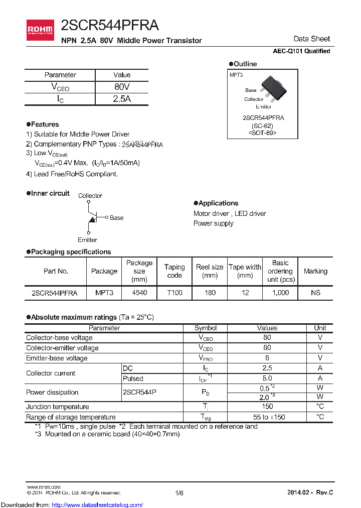 2SCR544PFRAT100_8431211.PDF Datasheet