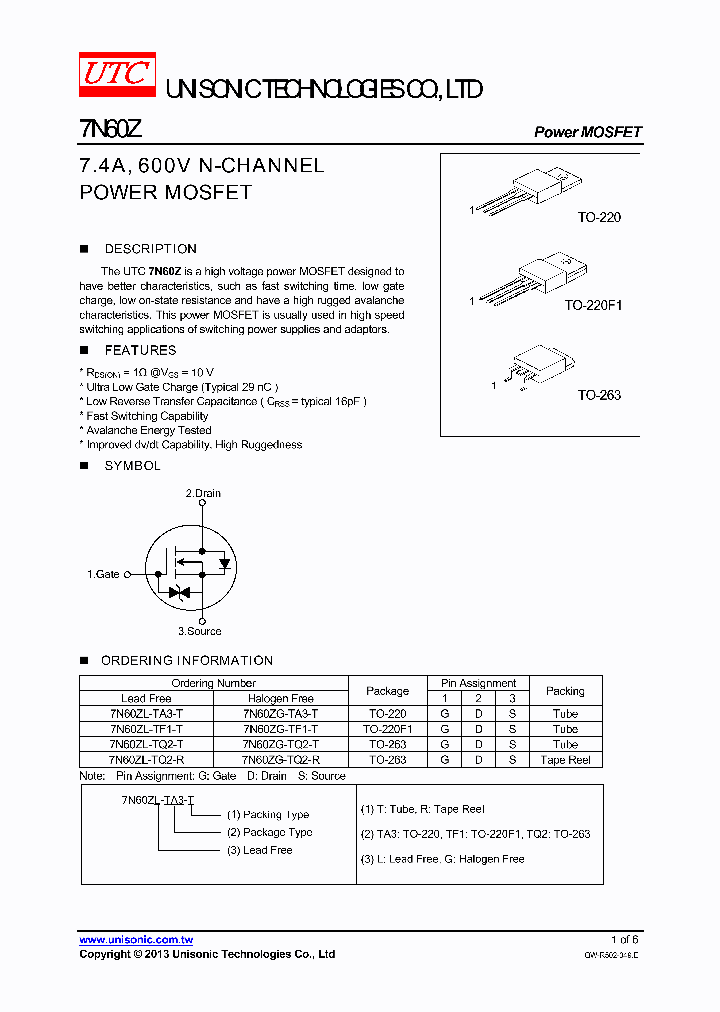 7N60ZL-TA3-T_8462589.PDF Datasheet