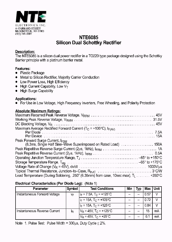 NTE6085_8498449.PDF Datasheet