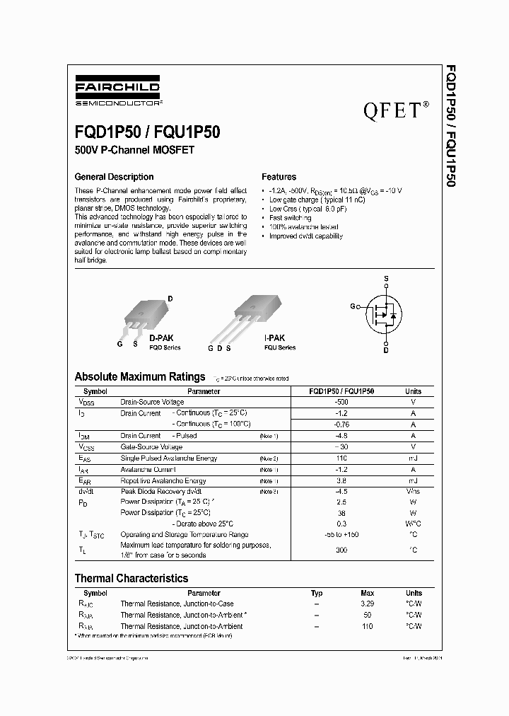 FQD1P50TF_8516736.PDF Datasheet