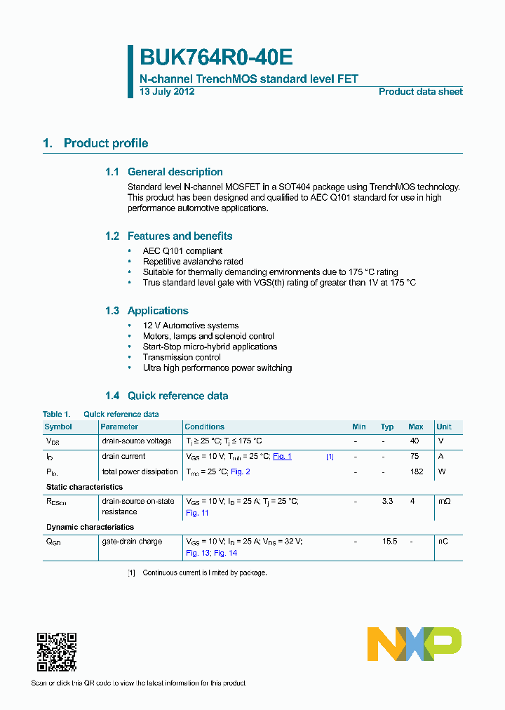 BUK764R0-40E_8523310.PDF Datasheet