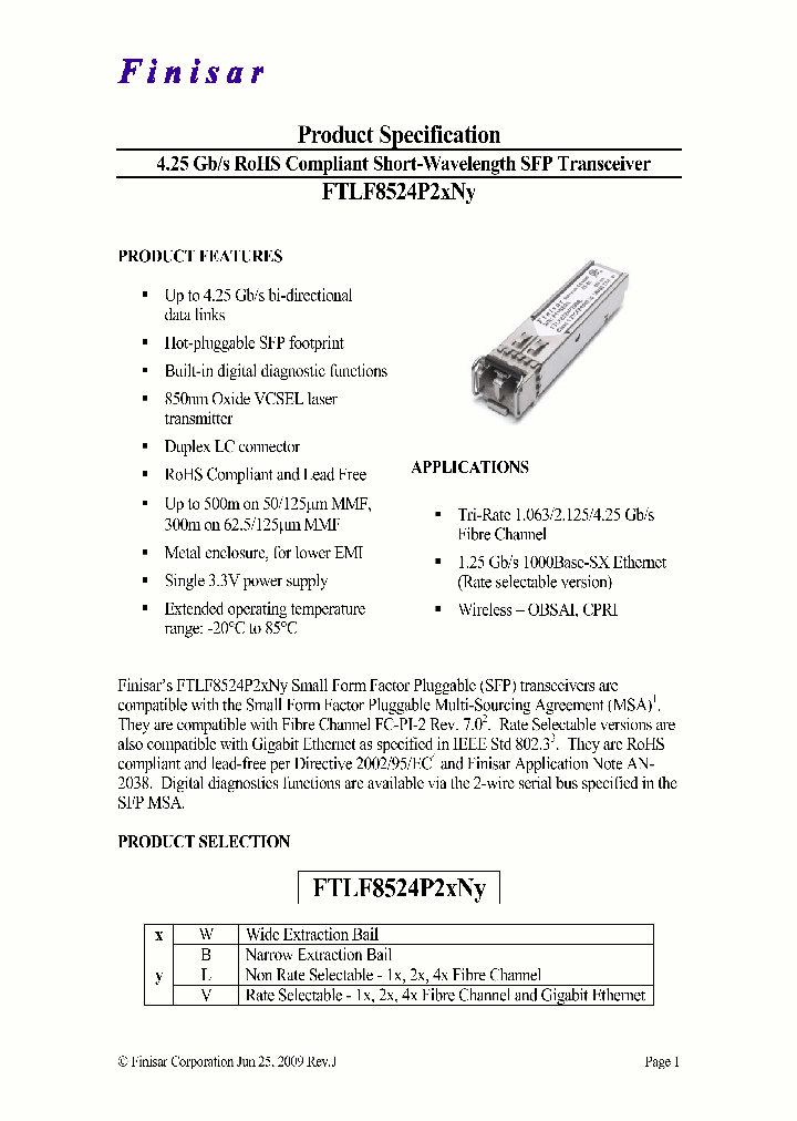 FTLF8524P2XNY_8527763.PDF Datasheet