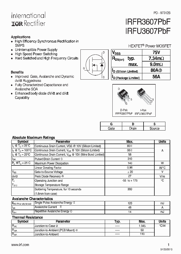 IRFR3607TRPBF_8714810.PDF Datasheet