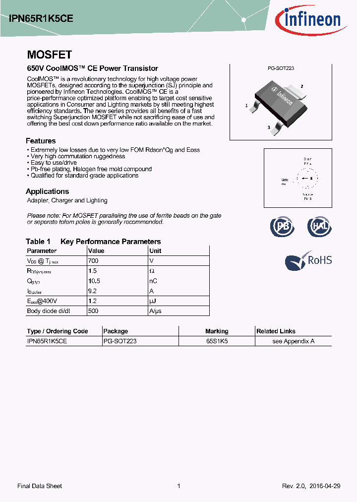 IPN65R1K5CE_8760864.PDF Datasheet