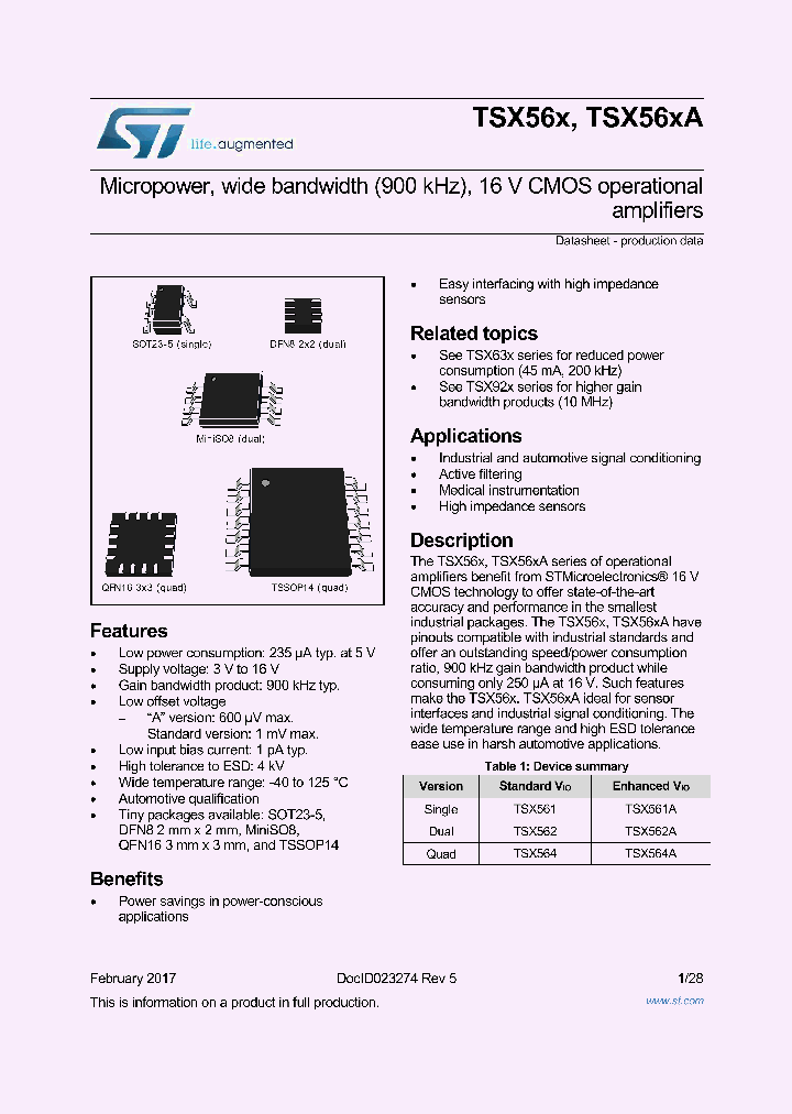 TSX561IYLT_8863540.PDF Datasheet