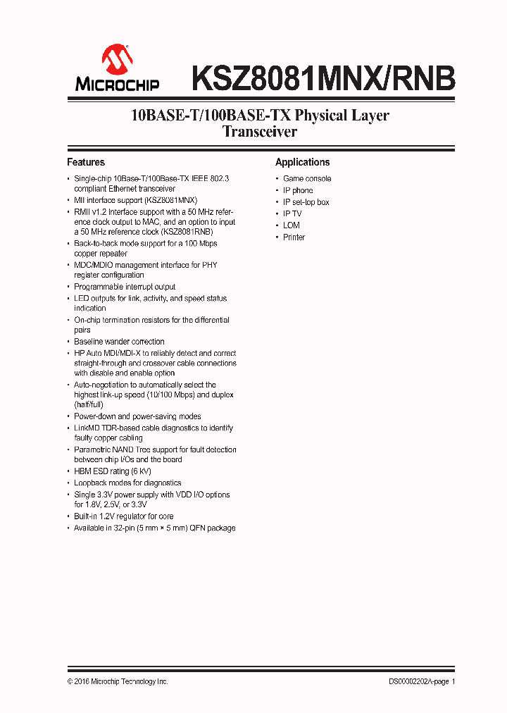 KSZ8081RNBCA_8885740.PDF Datasheet