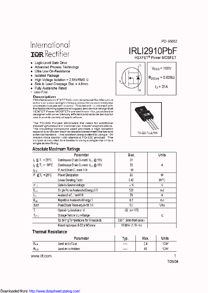IRLI2910PBF_8943986.PDF Datasheet