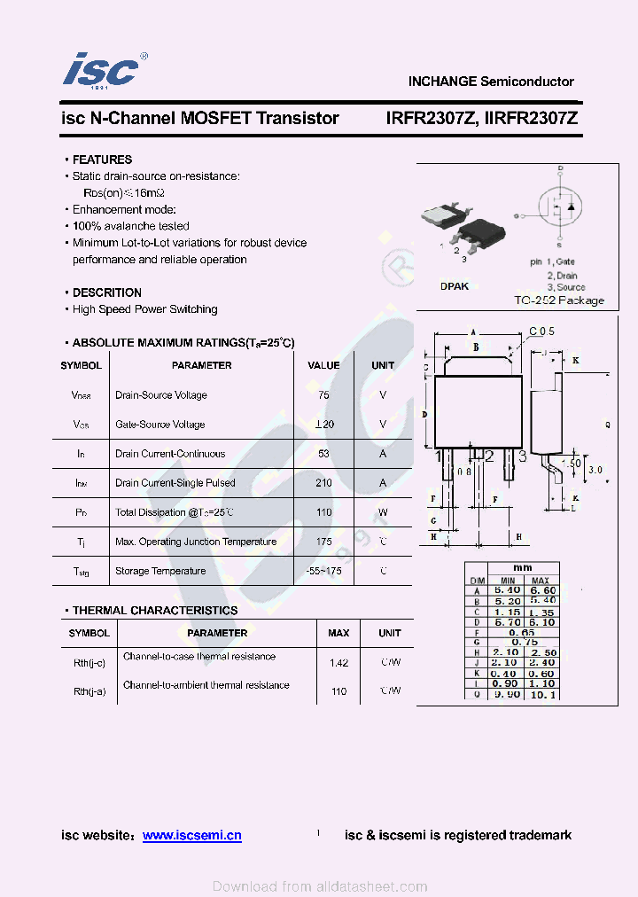 IIRFR2307Z_8950035.PDF Datasheet