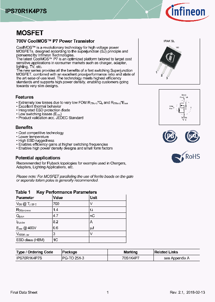 IPS70R1K4P7S_8950512.PDF Datasheet