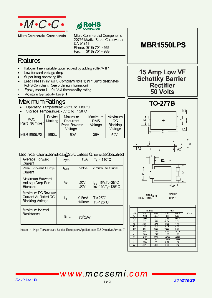 MBR1550LPS_8988767.PDF Datasheet