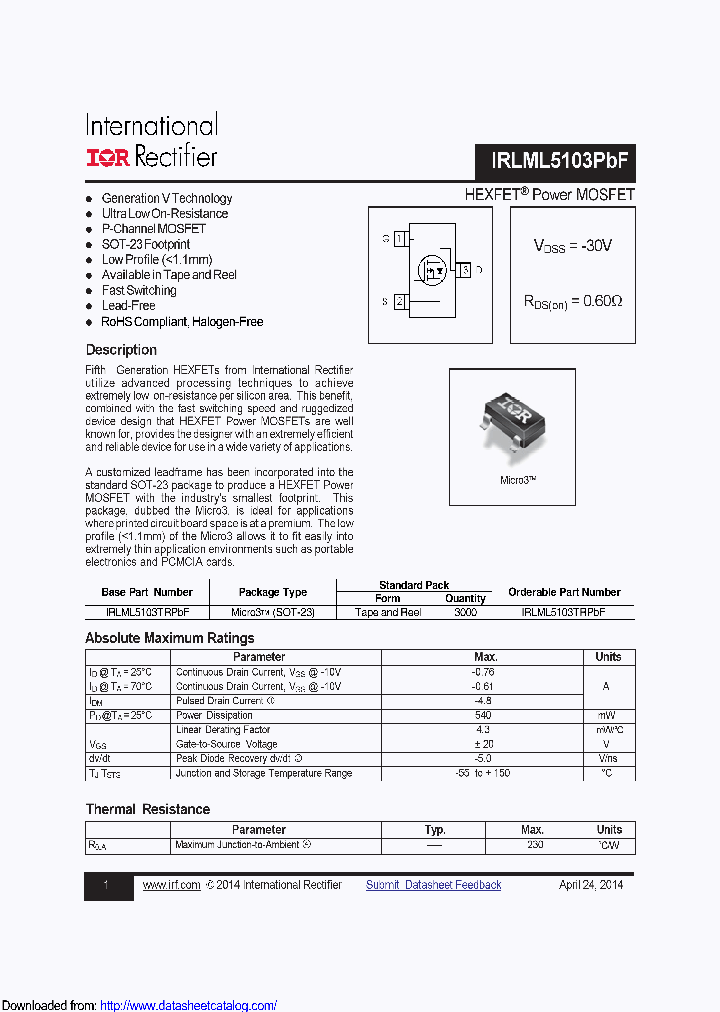 IRLML5103TRPBF_9006043.PDF Datasheet