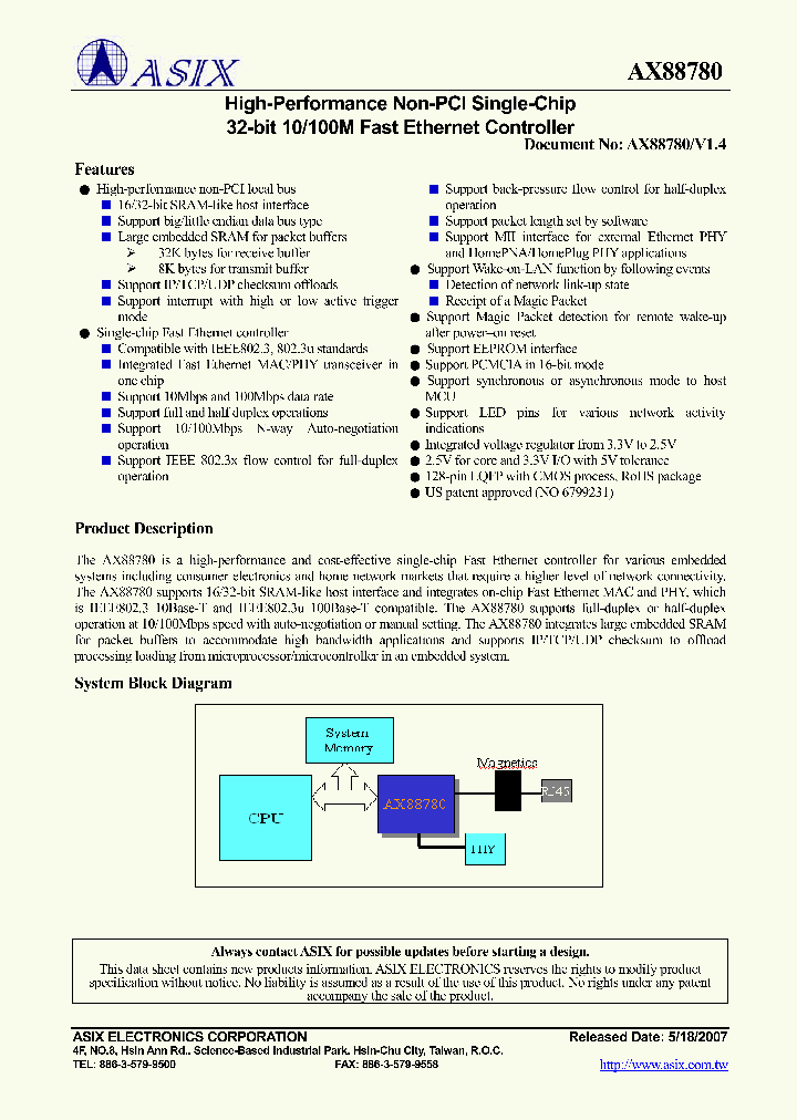 AX88780_9010100.PDF Datasheet