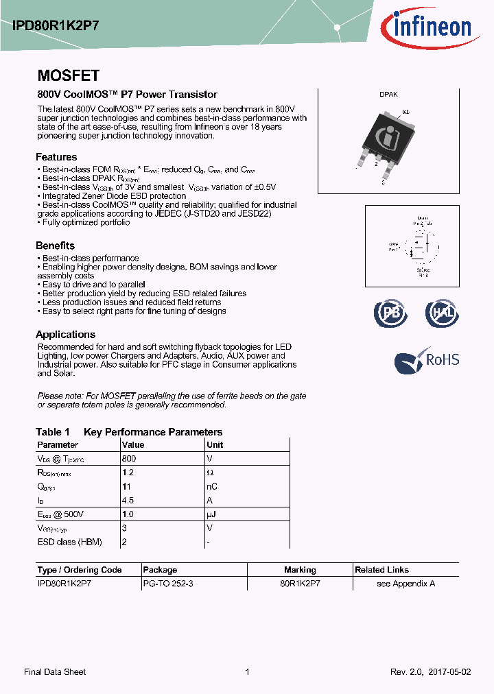 IPD80R1K2P7_9011707.PDF Datasheet