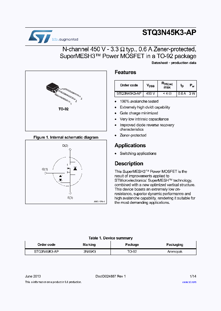 STQ3N45K3-AP_9029849.PDF Datasheet