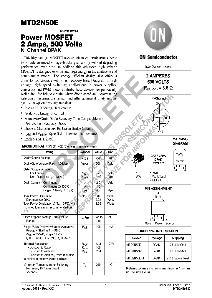 MTD2N50E1_9033673.PDF Datasheet