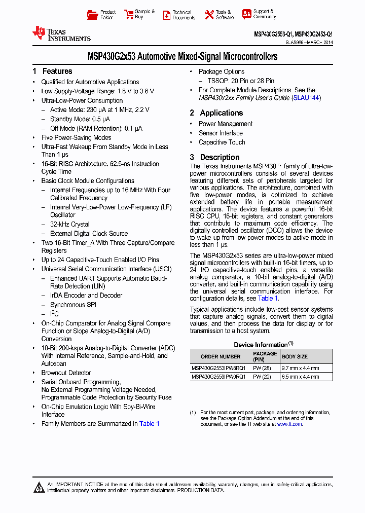 MSP430G2453-Q1_9045281.PDF Datasheet