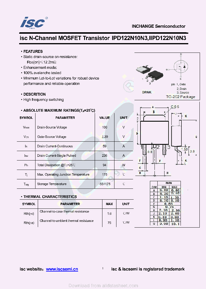 IPD122N10N3_9053265.PDF Datasheet