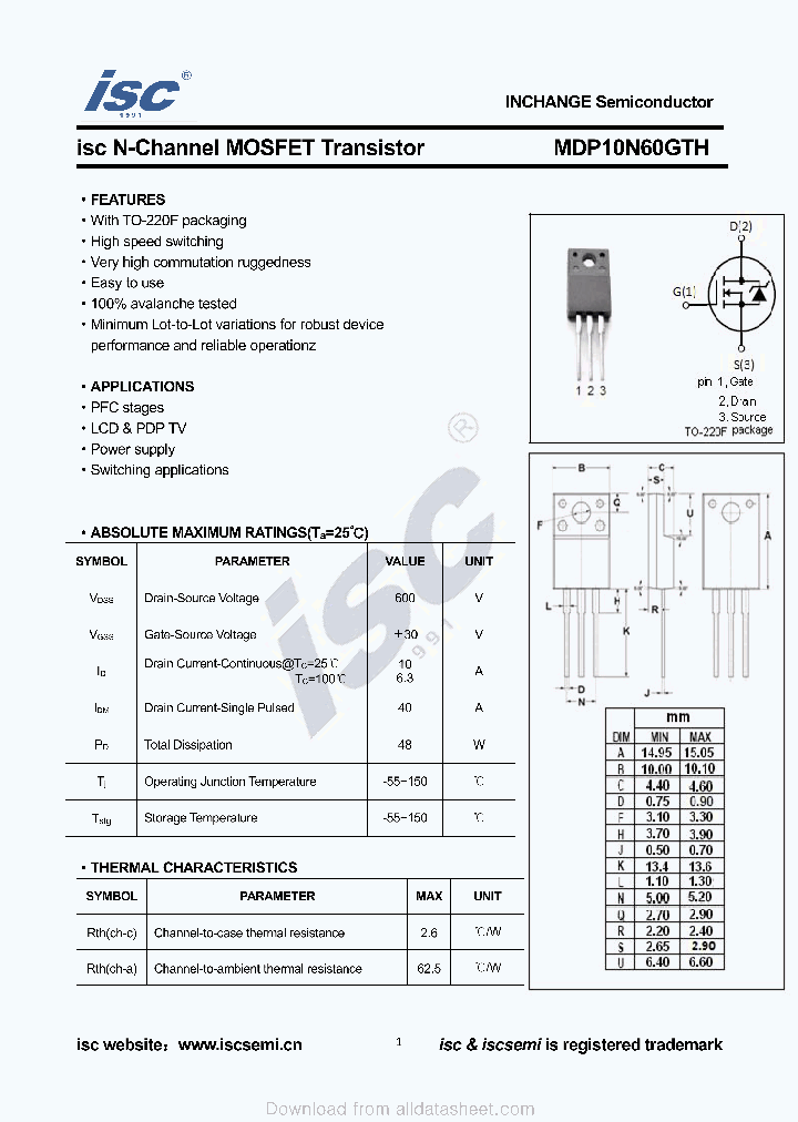 MDP10N60GTH_9058234.PDF Datasheet