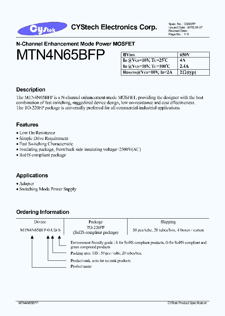 MTN4N65BFP_9058529.PDF Datasheet