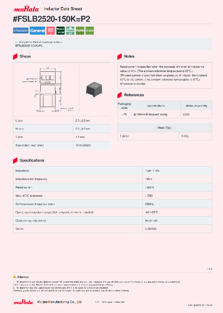 FSLB2520-150K_9077523.PDF Datasheet