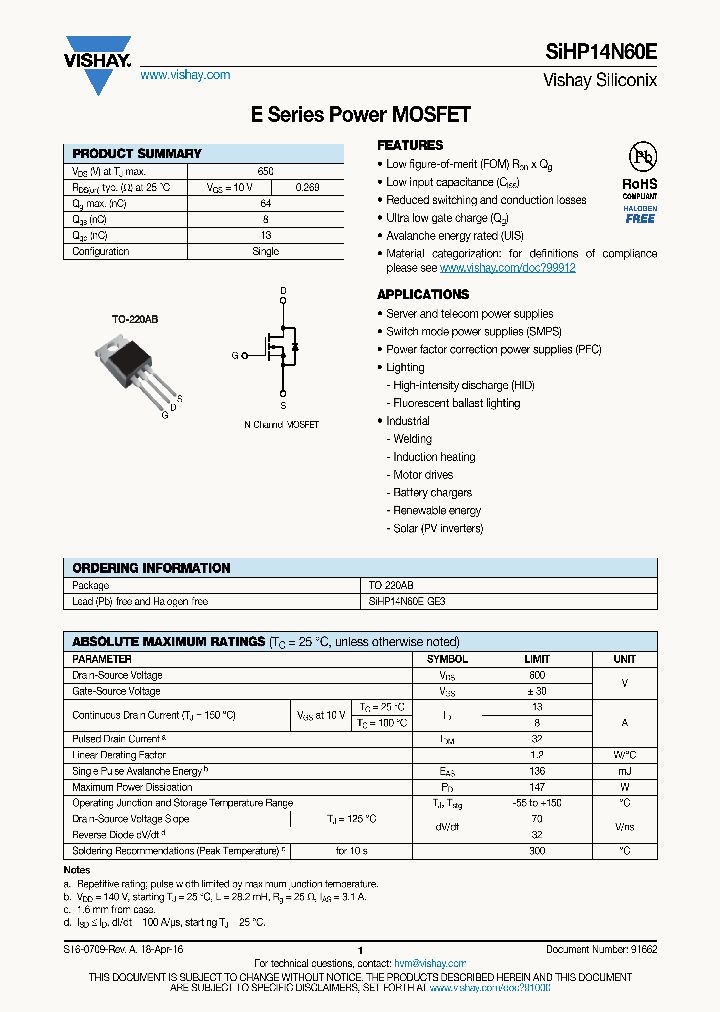 SIHP14N60E_9077630.PDF Datasheet