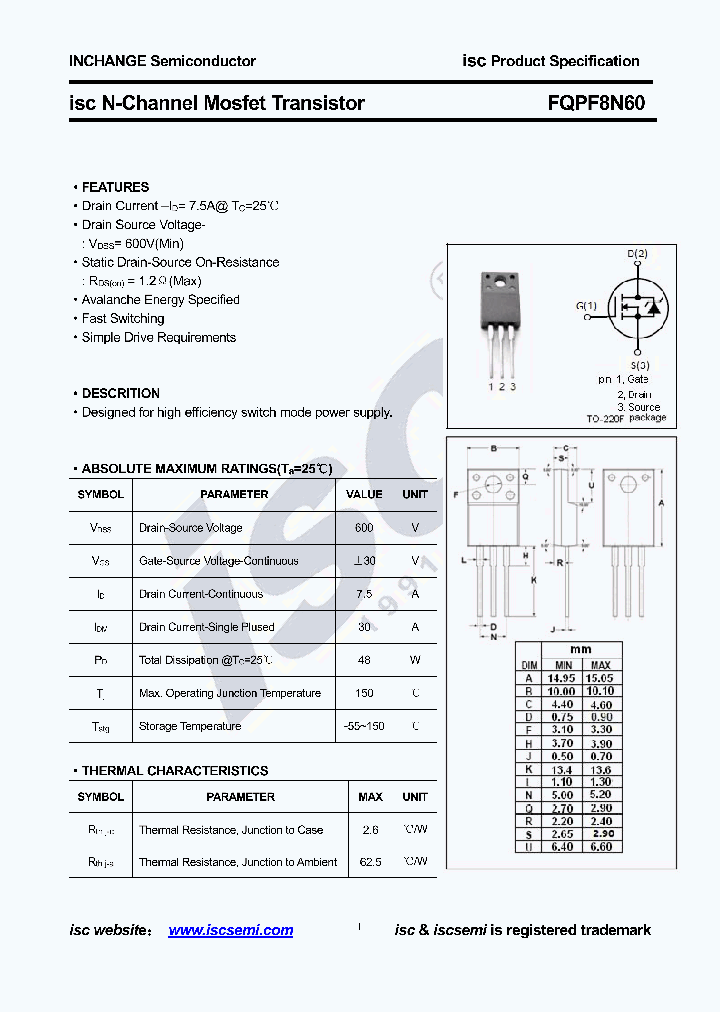 FQPF8N60_9081128.PDF Datasheet