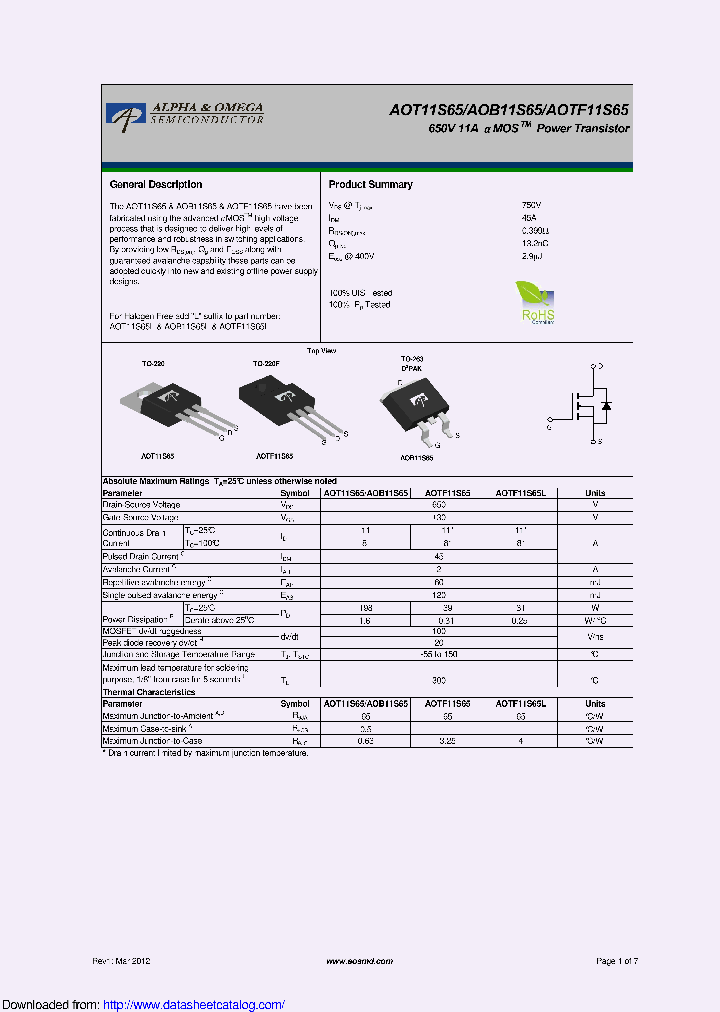 AOB11S65_9118102.PDF Datasheet