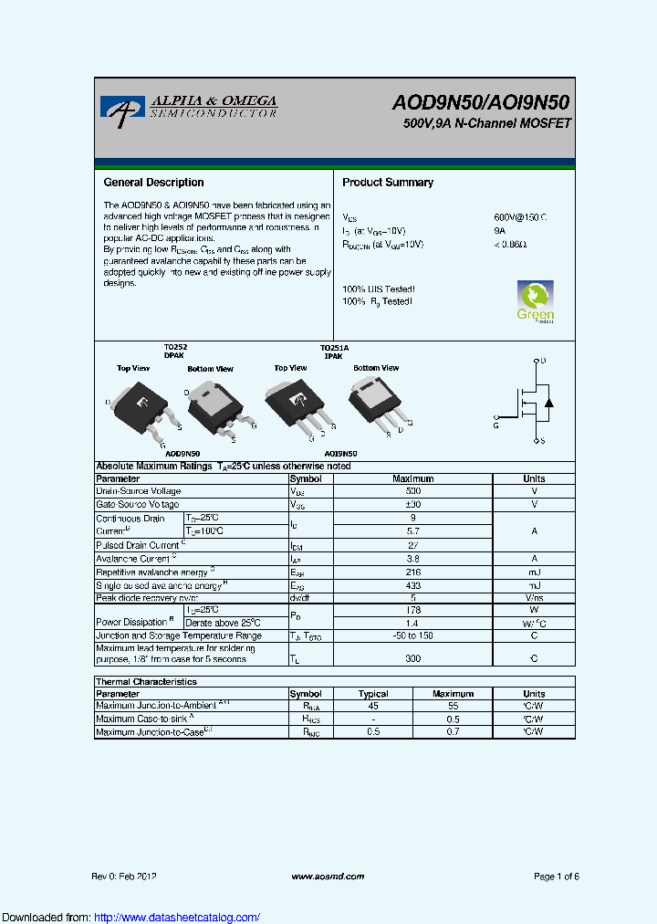 AOD9N50_9120918.PDF Datasheet